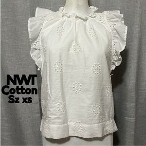 NWT Free Assembly Cotton Eyelet Flutter Sleeve-White-Sz XS